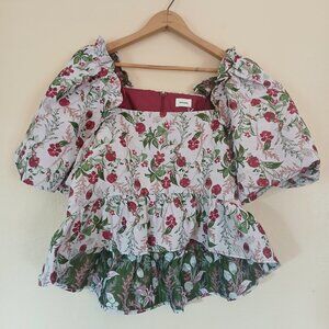 NWT Aureum Floral Puff Sleeve Peplum Blouse Women's Small